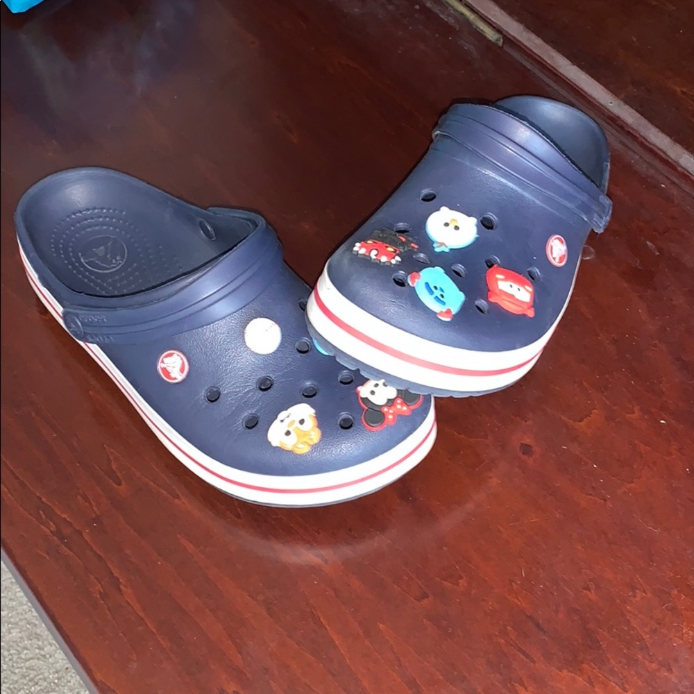 Navy blue crocs with trim
